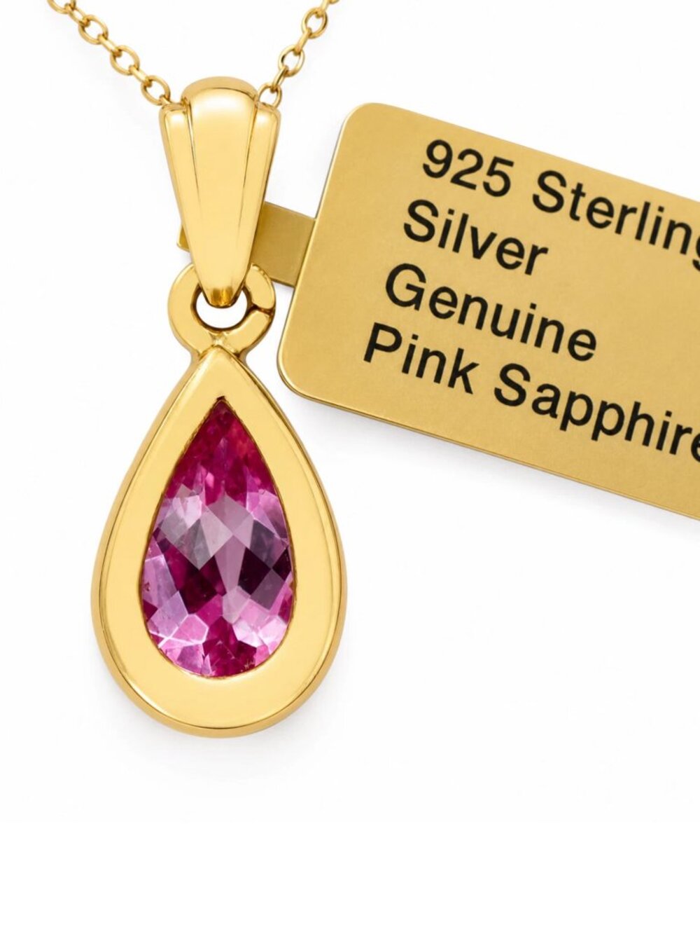 Genuine 2.10 Cts Pink Sapphire Pendant Necklace 14k Yellow Gold Plated (.925)